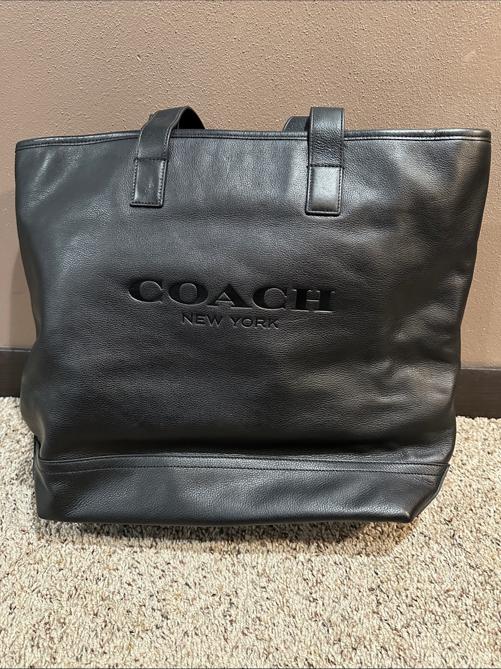Coach Black Leather Embossed Logo Tote
